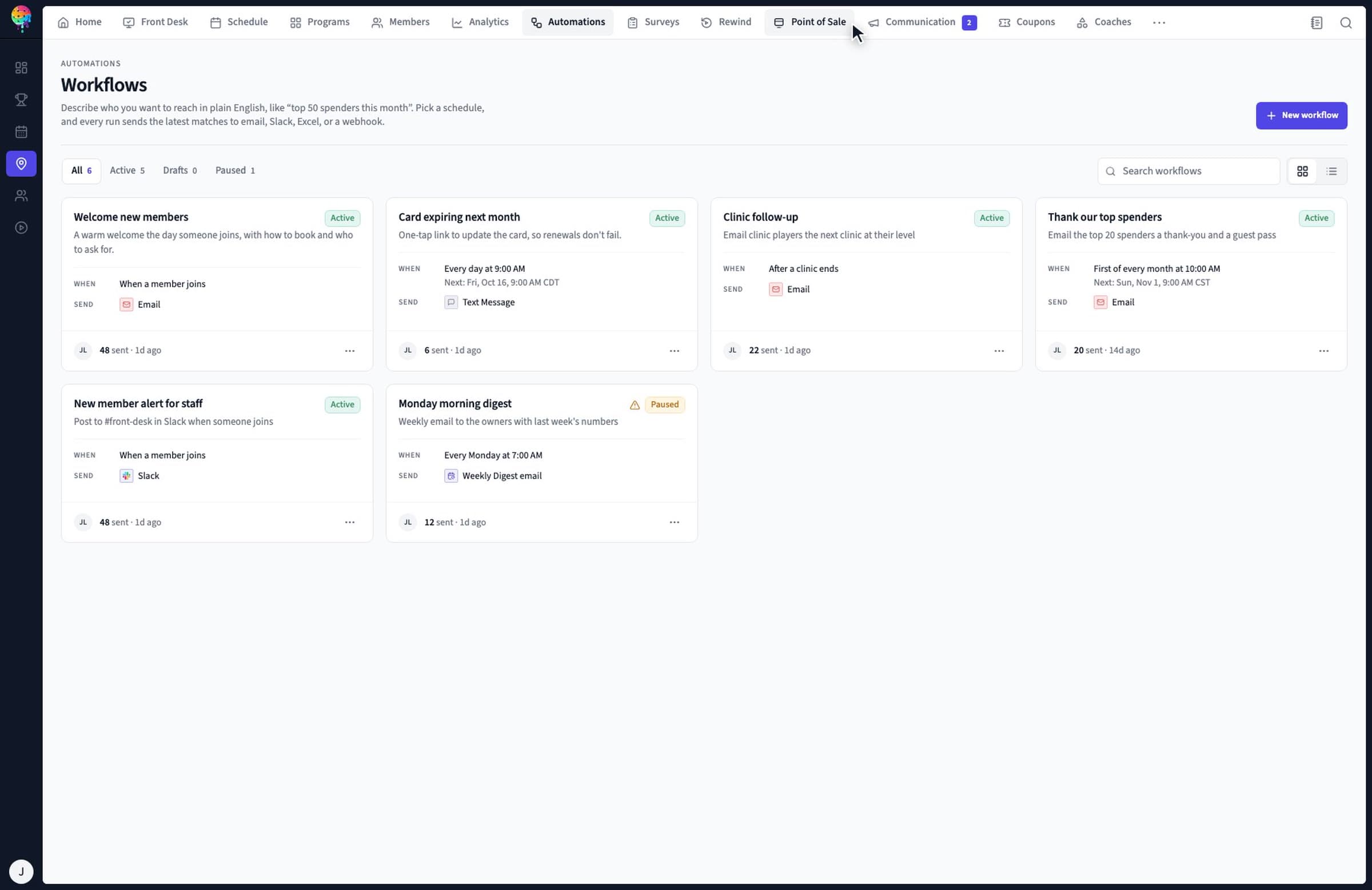Fluid automation editor showing the audience, schedule and message